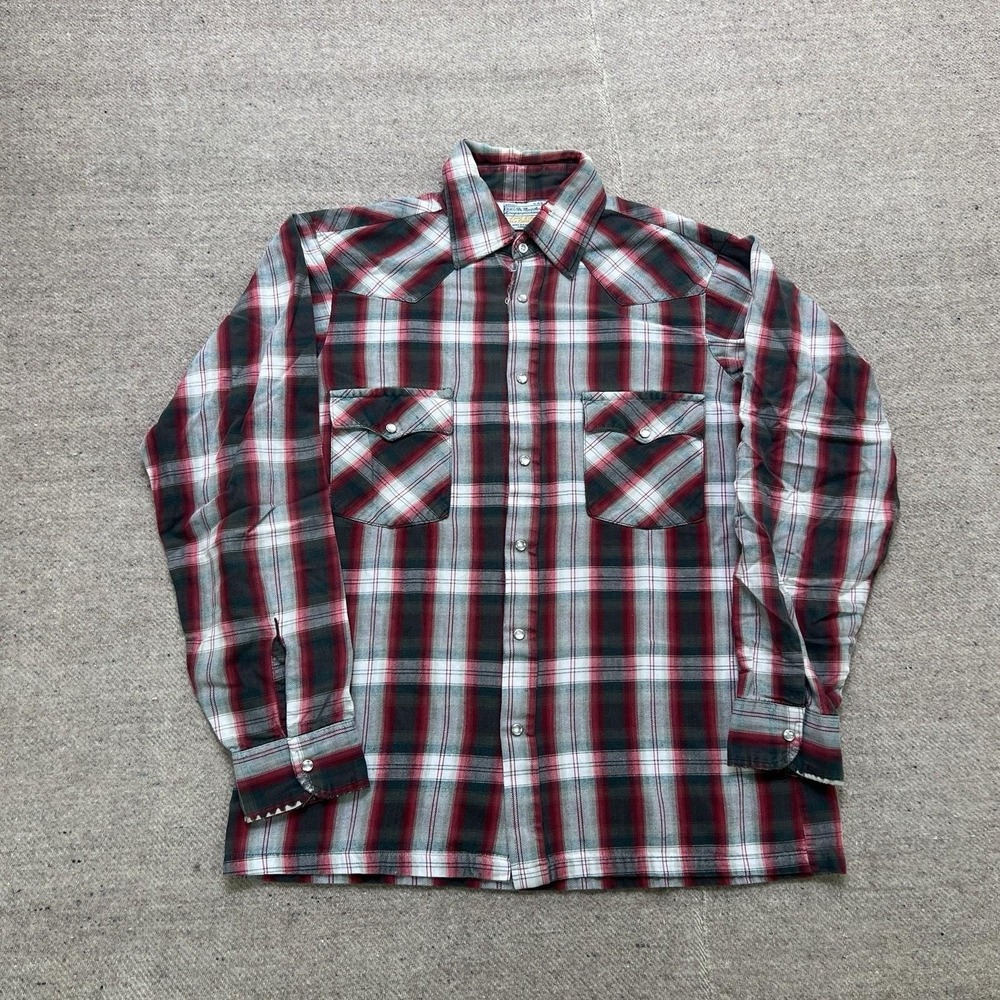 Vintage Sears Sport Life Flannel Shirt Mens Large Red 1970s Plaid
